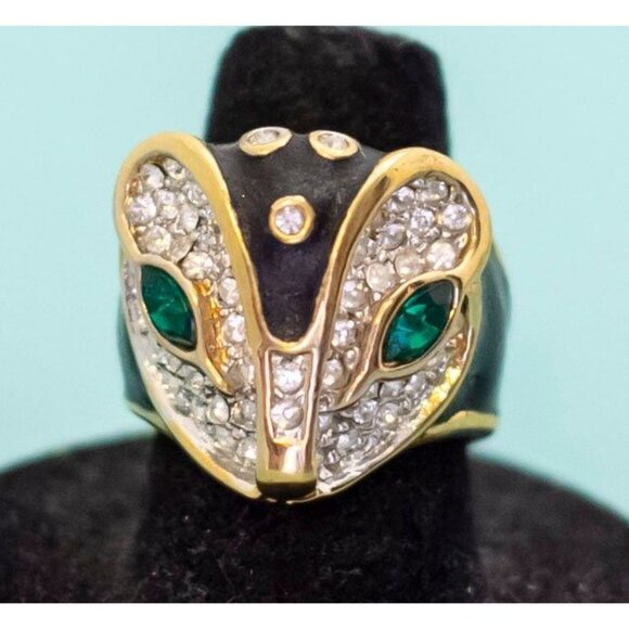 Vintage Gold Plated Abstract Owl Face Ring Size 7 - E8 - Picture 3 of 4